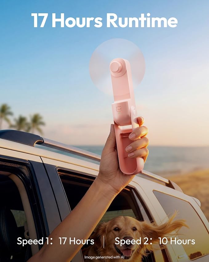 Gaiatop Portable Handheld Fan, 3 in 1 Mini Fan Handheld [17h Max Cooling], Foldable Personal Fans Pocket Design, USB Travel Fans Portable, Lash Trip Summer Essential Cute Gifts for Women Girl, Pink - Image 3