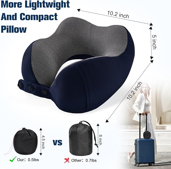 Cirorld Neck Pillow for Traveling, Travel Pillows for Airplanes,100% Pure Memory Foam Travel Neck Pillow, Adjustable Flight Pillow, Portable Plane Accessories with Eye Mask, Earplugs, Carry Bag - Image 7