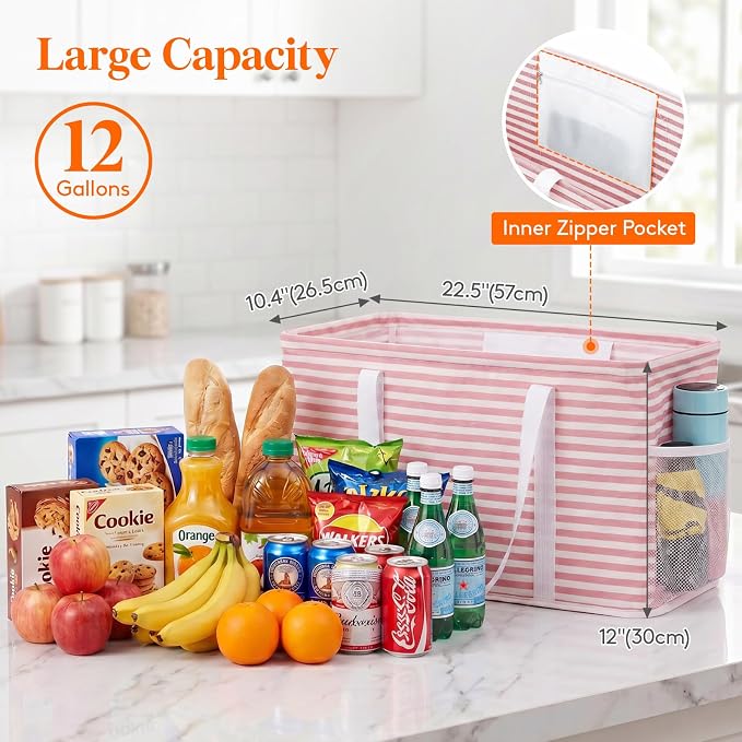 Lifewit Extra Large Tote Bag, Reusable Grocery Bags with Metal Wire Frame and Handles - Image 3