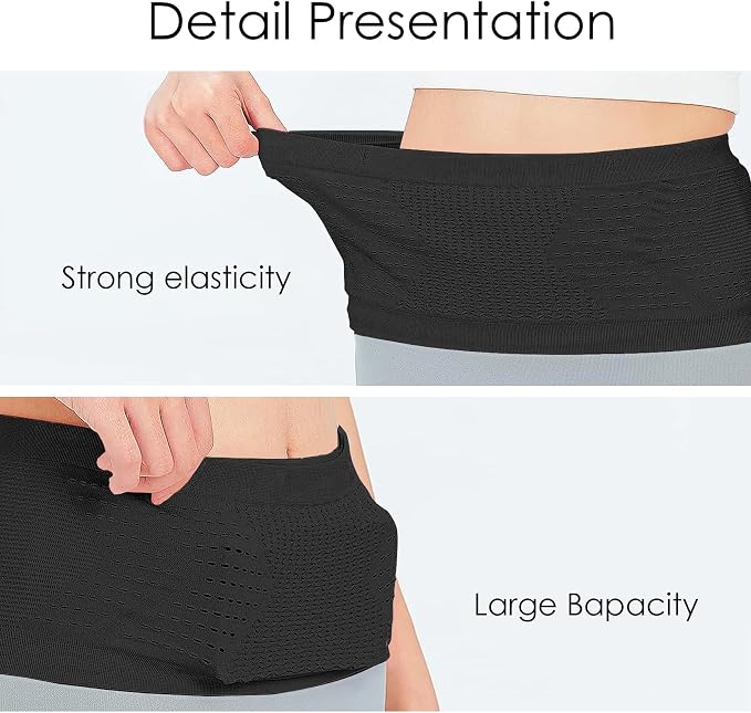 Slim Running Belt, No-Bounce Hidden Waist Pack with 360° Opening for Soft Flask, Cellphones, Keys or Gels, Black, Small - Image 3