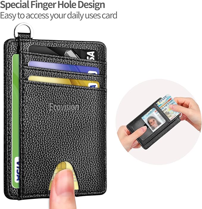 Slim Minimalist Front Pocket Wallet, RFID Blocking Credit Card Holder Wallet with Detachable D-Shackle for Men Women - Image 7