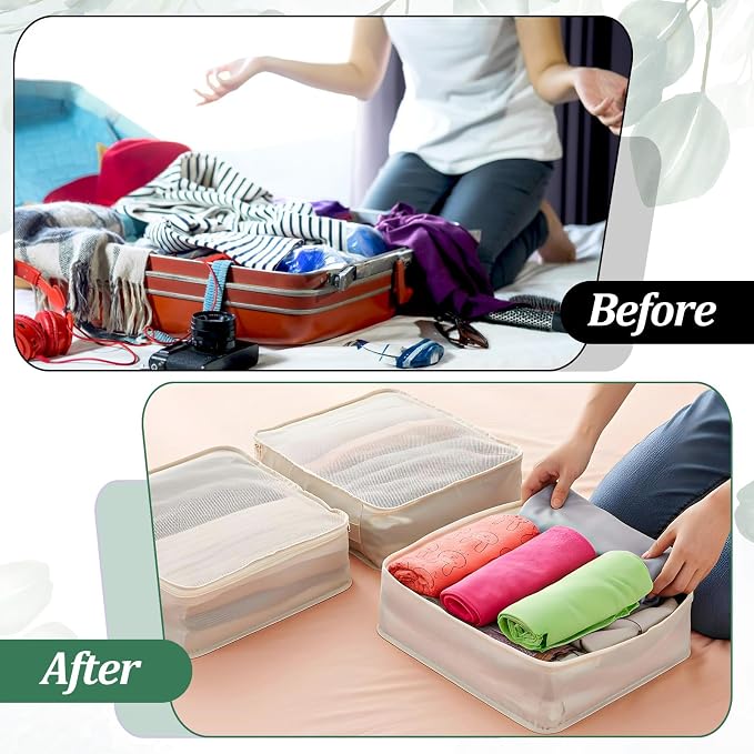 Kifmurase 12 Pcs Packing Cubes for Suitcase Travel Luggage Organizers Bulk Large Mesh Clothing Underwear Bags Foldable Laundry Bags for Hiking Camping Backpacking Clothes Accessories (Beige) - Image 6