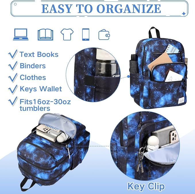 VASCHY Travel Backpack for Teen Boys, Bookbag Schoolbag Casual Daypack for High School/College/Women/Travel/Work Blue Galaxy - Image 5