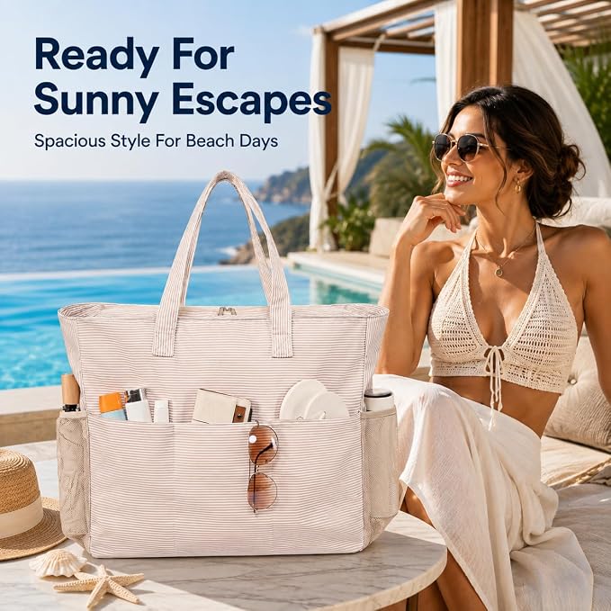 LEDAOU Beach Bag Waterproof Sandproof Women Beach Tote Pool Bag with Zipper for Swim Gym Grocery Travel with Wet Pocket | Sandproof - Image 2