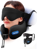 SARISUN Neck Pillow Airplane,w/Seat Strap Support,3D Eye Mask for Travel | 360° Head Chin Support,Premium Memory Foam,Adjustable Buckle,Travel Essential for Long-Haul Flights,Car Road Trip Black by SARISUN