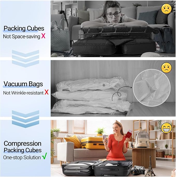 OlarHike 6 Set Compression Packing Cubes for Travel Essentials,Compressible Expandable Space Saver Bags for Organizing Clothes,Luggage Suitcase Garment Bags with Over 1000 pcs Mesh Holes(Black) - Image 4