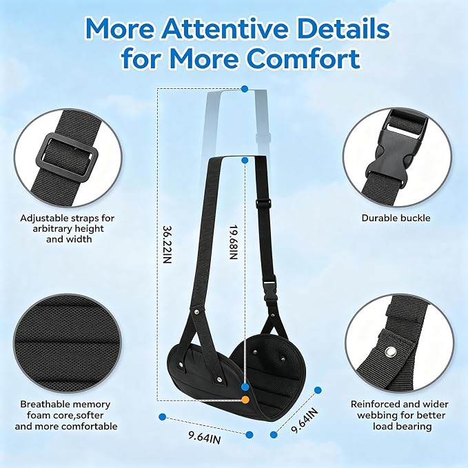 Ergonomic Airplane Pillow and Airplane Foot Hammock, Ultra Portable Neck Pillow with 360° Head Support, Portable Travel Foot Rest with Adjustable Strap, Includes Eye Mask & Ear Plugs, for Flight, Car - Image 4