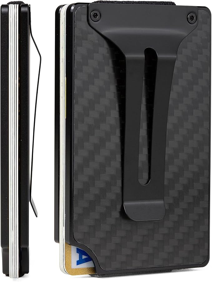 Slim Wallet for Men,RFID Blocking Minimalist Metal Wallet, Money Clip/Cash Holder, Front Pocket Aluminum Credit Card Holder, Ideal Gift for Men,Matt Carbon Fiber by Unknown