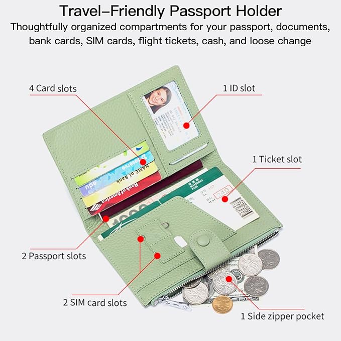 Genuine Leather RFID Blocking Passport Holder Wallet, Multi-Functional Travel Document Organizer with SIM Card Slots (Yellow) - Image 3