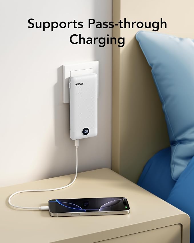 VRURC 10000mAh Portable Phone Charger, Built-in AC Plug & Cables, White | 22.5W fast charging, LED display, built-in Micro/USB-C/Phone cables, airline approved travel accessory,8 oz - Image 8