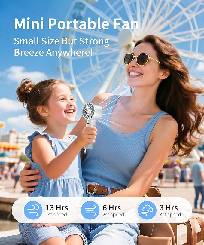 Portable Handheld Fan, Mini Hand Fan with Desktop Base, Small & Powerful 3 Speed, USB Rechargeable Battery Powered, Personal Cooling Fan Summer Essential Gift for Travel, Outdoor, White - Image 2