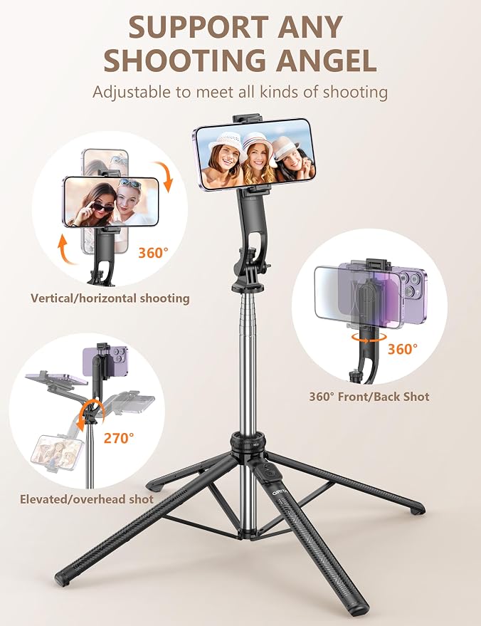 71" Selfie Stick Tripod, All in One Quadripod with Remote & Phone Holder, Extendable Cell Phone Tripod, Travel Tripod Stand Compatible with for Cell Phone & Camera, iPhone, Android,Video Recording - Image 6