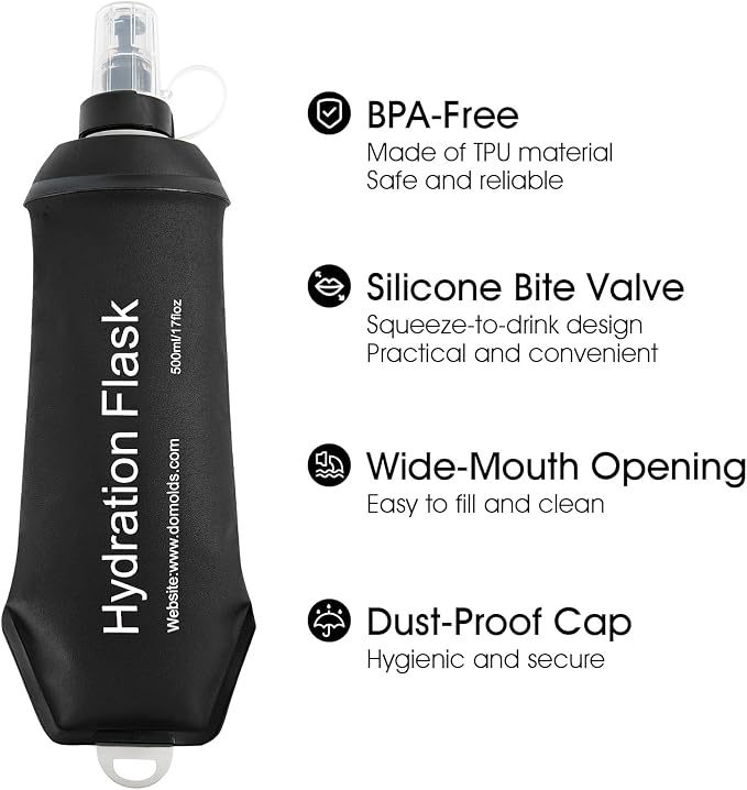GUYI GYGYL Soft Flask, Collapsible Water Bottle for Sports, 500ml Black | TPU Collapsible Water Bottle for Hydration Pack, Running Vest, Leak-Proof Folding Bottle for Hiking Cycling Climbing Jogging - Image 3