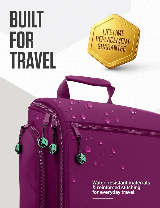VENTURE 4TH Hanging Travel Toiletry Bag, 18 Compartments - Purple/Mint | Hangs on rails, hooks or doors; stands upright. Removable TSA pouch. Water-resistant Nylon 290D Twill, reinforced stitching. - Image 7