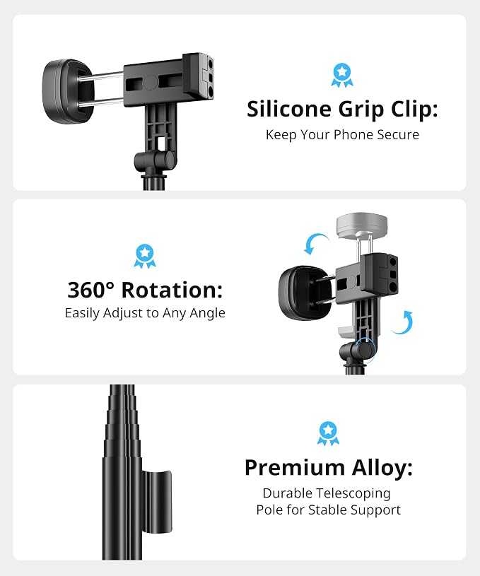 Fuloview 72'' Selfie Stick Tripod,Tripod for iPhone Wireless Remote for Selfies,Group Photograph,Video Recording. Phone Stand Compatible with iPhone Android Phone,Camera - Image 5