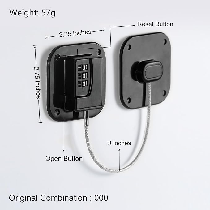 Refrigerator Lock, Heavy Duty Fridge Lock, Combination Lock for Refrigerator Cabinets, Drawers, Safety Lock, Easy Install No Keys Needed (Black-3Pack) - Image 2