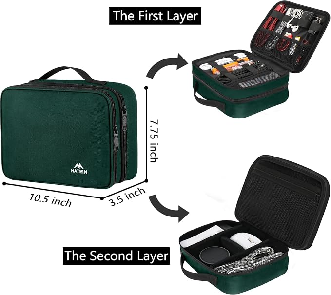 MATEIN Electronics Travel Organizer, Double Layers Charger Organizer Bag | with Sturdy Handle for Travel Accessories, Tech gifts for Men and Women, Medium Tech Case for Cable Management, Peacock Blue - Image 3