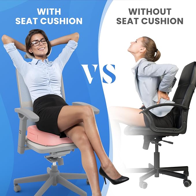Memory Foam Seat Cushion for Office Chair, Car Seat, Pink, XL | Office Chair Cushion for Car, Airplane - Chair Pad for Long Sitting Sciatica, Hip, Coccyx,Tailbone Pain Relief, Butt Pillow - Image 7
