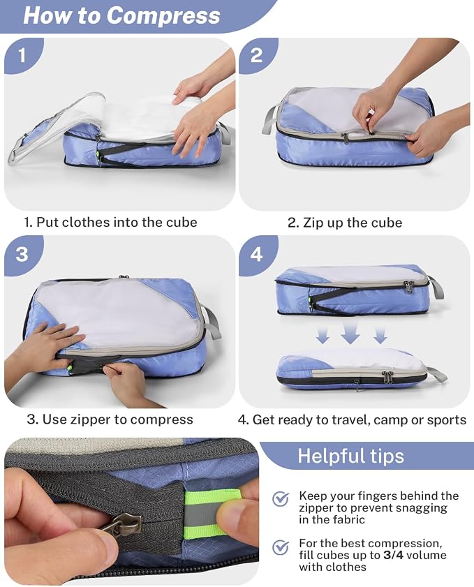 Gonex Compression Packing Cubes for Travel, Mesh Bags Luggage Organizers | Set of 4/5/6/7/10 for Essentials, Extensible, Fits 20"Carry-on Suitcases, See-through Mesh, Double Zipper Compression - Image 2