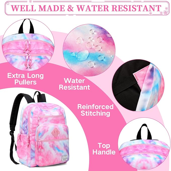 VASCHY School Backpack for Teen Girls, Bookbag Schoolbag Casual Daypack for High School/College/Women/Travel/Work Pink Galaxy - Image 3