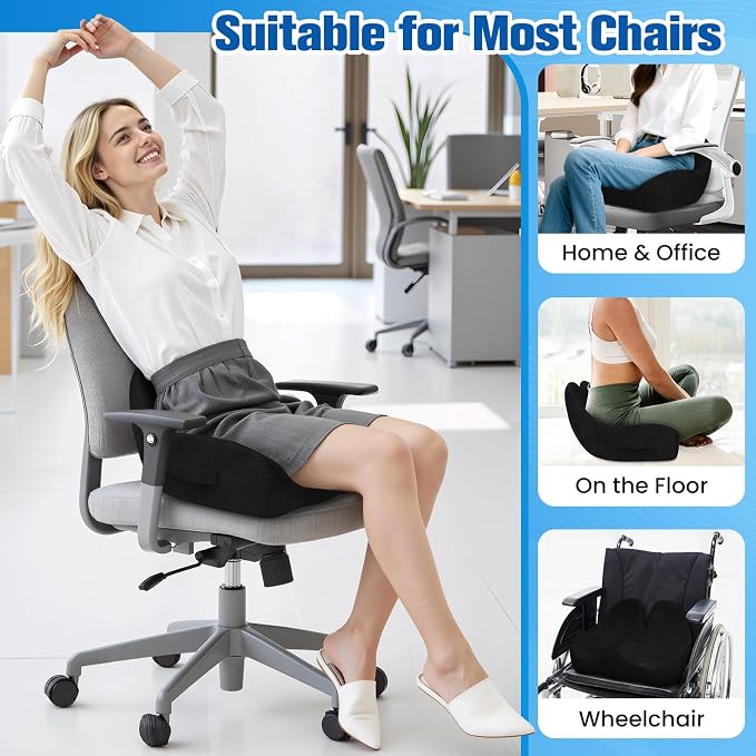 Seat Cushion, Chair Cushions, Memory Foam Office Chair Cushion | Hip & Sciatica & Tailbone Pain Relief, Long Sitting Comfort for Office Chairs/Desk Seats/Wheelchair (X-Large, Black) - Image 7