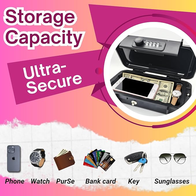 Portable Security Lock Box with Combination Lock, Waterproof Mini Safe Box with Cable, Travel Storage Case for Hotel, Car, Office - Image 3