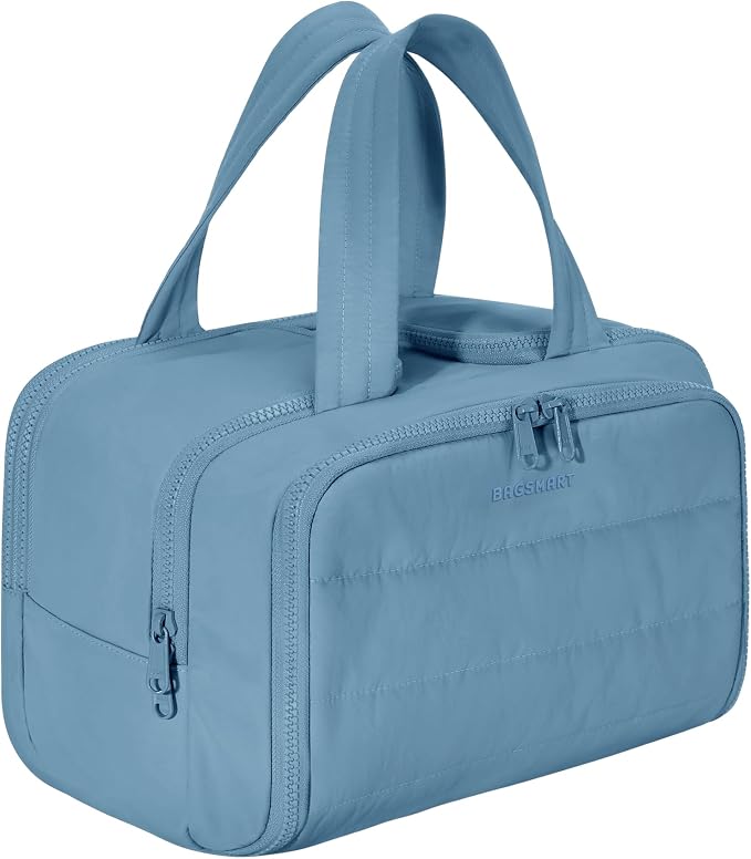 BAGSMART Travel Toiletry Bag, Puffy Toiletry Bag for Women, Wide-open toiletry bags for traveling, Large Travel Cosmetic Makeup Bag Organizer for Accessories,Toiletrie (Steel Blue) by BAGSMART