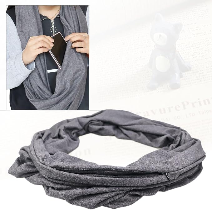 Infinity Scarf with Hidden Pockets Converts to Blanket and Wrap Travel Blanket Tube Scarf Wearable Blankets for Women Perfect for Travel, Grey - Image 4