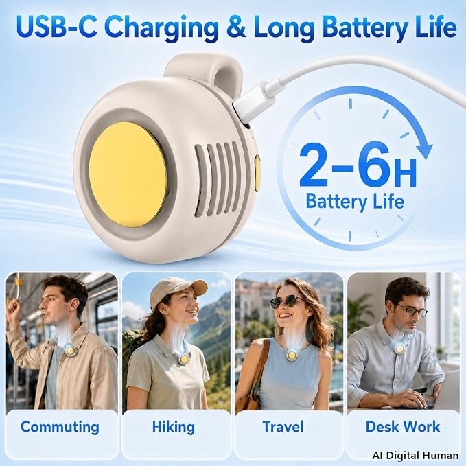 Portable Silent Mini Bladeless Fan Clip On, 360° Rotatable Clip on Fan | for Shirt & Waist with 3 Speeds & Long Battery Life, Safe for baby & Pets, For Outdoor & Travel & Office, Travel - Image 5