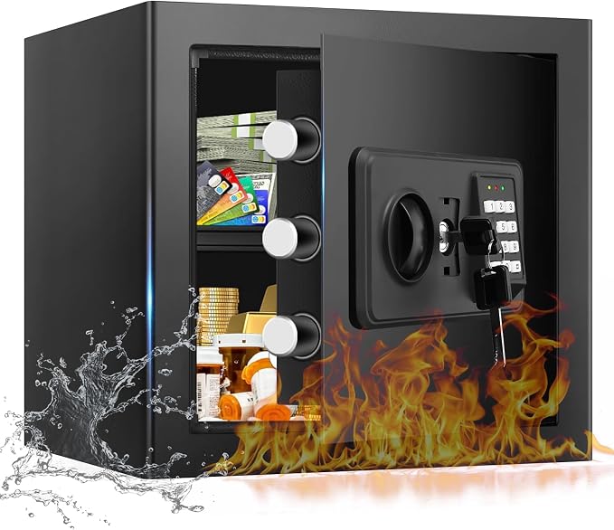 1.8 Cub Small Fire Safe for Home Use, Digital Security Safes Fireproof Waterproof with Combination Lcok and Removable Shelf, Anti-theft Fireproof Safe Box for Document Money Valuables by Unknown