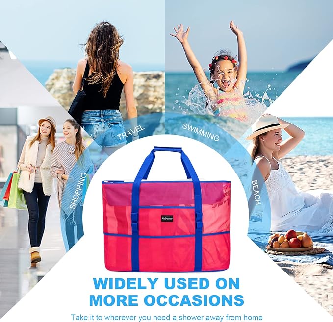 KABAQOO Mesh Beach Bag, Extra Large Beach Bags with 9 Pockets & Zipper Waterproof Lightweight Beach Tote for Beach/Pool Trip - Image 7