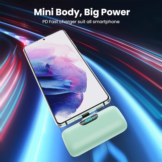 [2-Pack] Mini Portable Charger 5000mAh Power Bank,3A PD USB C Cell Phone Portable Power, LCD Display Battery Pack Compatible with iPhone 17/17 Air/16/16 pro/15/15 pro Max/Android/Samsung/Moto/LG etc - Image 3