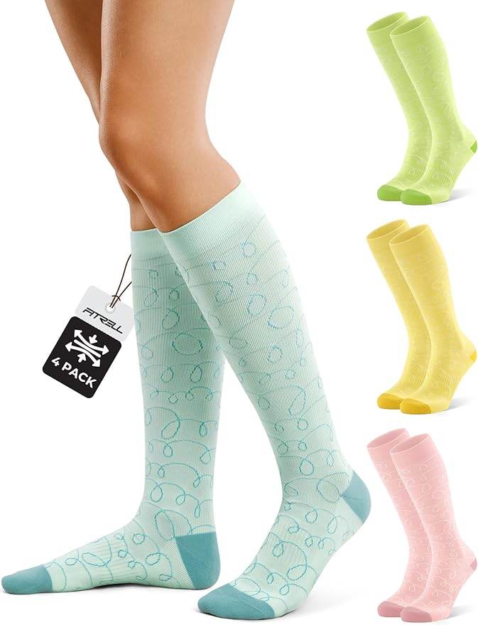 FITRELL 4 Pairs Compression Socks for Women & Men, 15-20mmHg Circulation Support for Athletic Travel Daily Wear by FITRELL