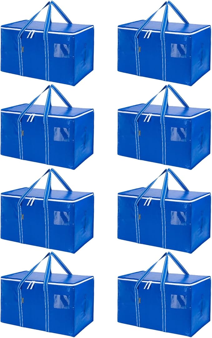 BALEINE 8-Pack Oversized Moving Bags with Reinforced Handles, Heavy-Duty Storage Tote for Clothes, Moving Supplies (Royal Blue, 8-Pack) by BALEINE
