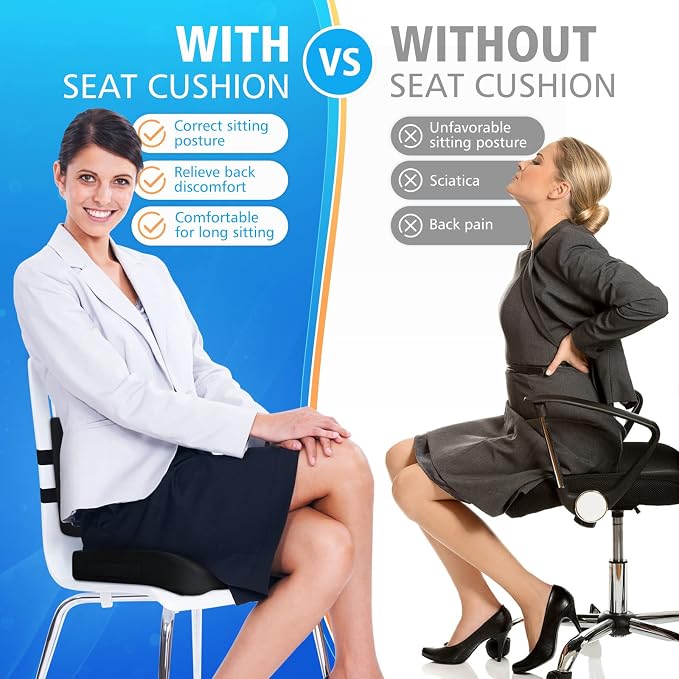 CushZone Seat Cushion and Lumbar Support Pillow for Office Chair, Black | Ergonomic Memory Foam for Sciatica Pain Relief & Posture Correction; Non-Slip Chair Cushions for Car, Wheelchair and Travel - Image 8
