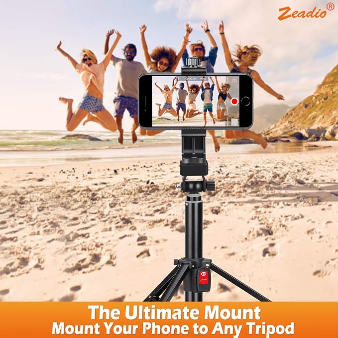 Zeadio Tripod Smartphone Mount, Cell Phone Holder Adapter, Selfie Stick Monopod Adjustable Clamp, Vertical and Horizontal Swivel Bracket, Fits for iPhone, Samsung, Huawei and All Phones - Image 5