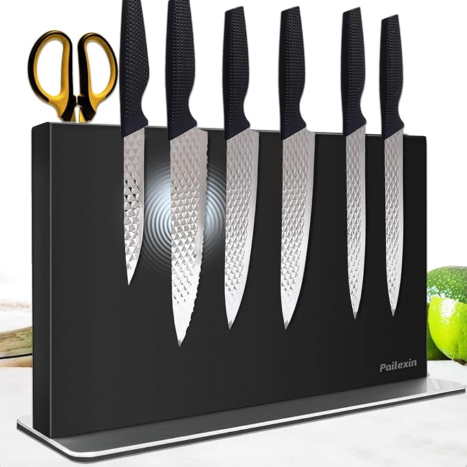 Magnetic Knife Block Without Knives—Black Stainless Steel Double-Sided Magnetic Knife Holder Stand with Strong Magnets, Knife Storage Organizer for Kitchen Counter top, 16 inch by Unknown