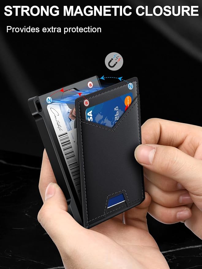 Wallet for Men RFID Wallet with 2 ID Windows & Money Clip, Slim Pop Up Card Holder for 10-12 Cards, Bifold Minimalist Smart Wallet for Front Pocket, Compact Metal Credit Card Holder, Gifts for Men - Image 5