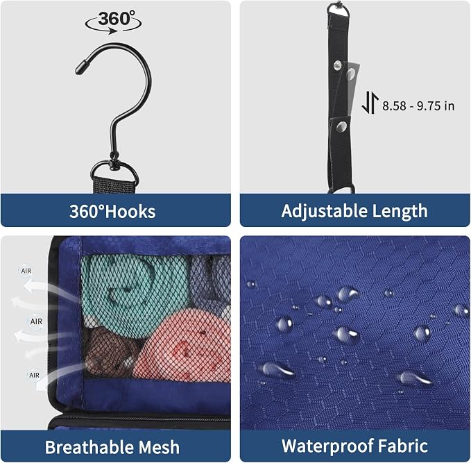 esouler Suitcase Organizer, Travel Luggage Organizer hanging packing cubes for travel，portable hanging travel shelves Collapsible closet organizer for Carry-on (Navy blue, Medium) - Image 5