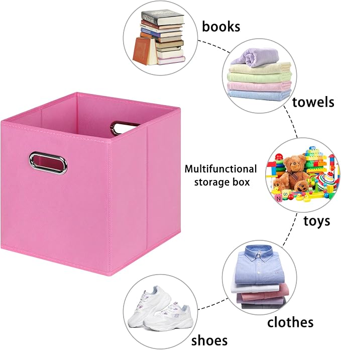 Fabric storage bins Cubes, Fabric Cube Organizer with Handle, Foldable Cube Bins for Cloth or Accessary Storage, 11x11x11, Set of 3, (Pink) - Image 3