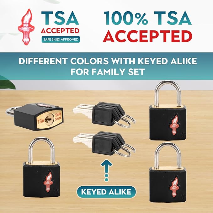 Safe Skies 4-Pack 1-Color Family TSA Travel Key Lock | 4 Locks in Classic Black | Keyed Alike | 2 Keys/Lock | TSA Safe Skies Approved | 90-Day Warranty - Image 3