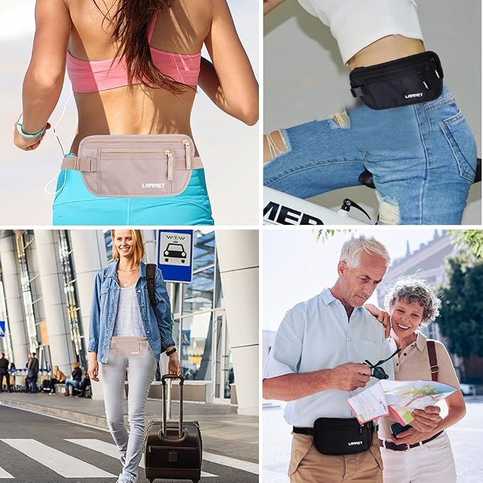 Money Belt for Travel, Slim RFID Blocking Women and Men hidden Travel Pouch Under Clothes, Passport Holder Protect Cash, Documents, Credit Card, Black, Bonus 2 RFID Sleeves - Image 7