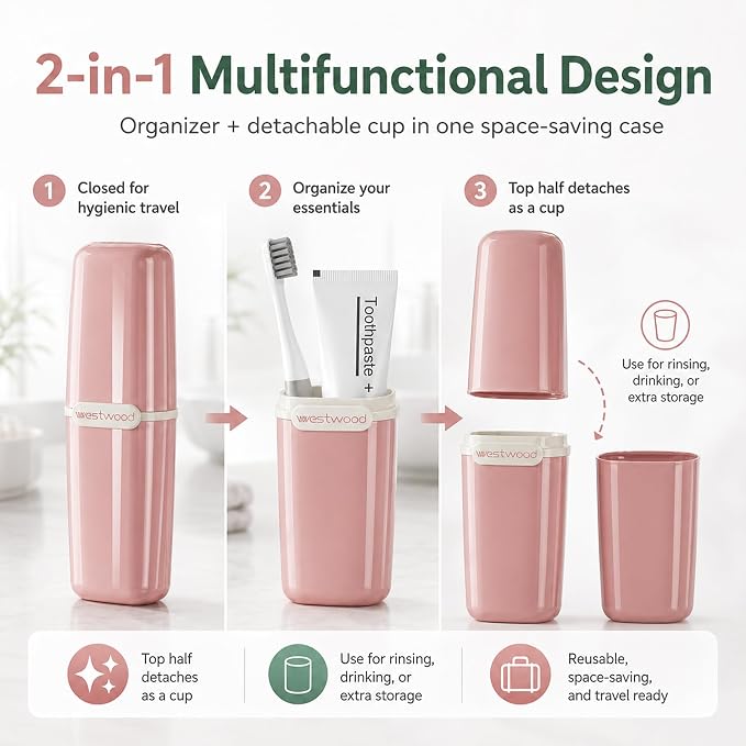 HyJeryty Simple Green Toothbrush Travel Case, Portable Travel Toothbrush & Toothpaste Holder Cover Organizer Container with Mouthwash Cup for School, Camping, Business Trip, Bathroom Storage - Image 6