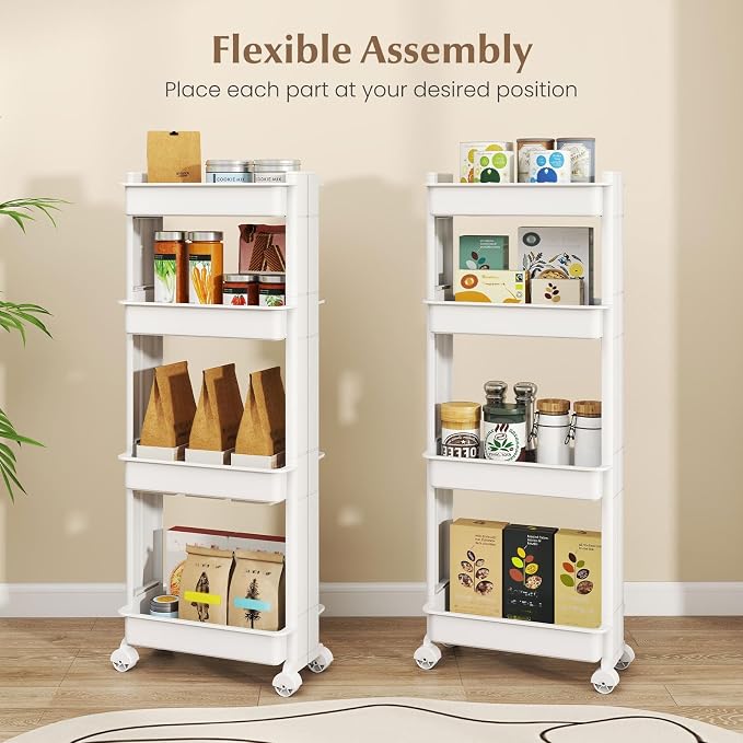 Giantex 4-Tier Slim Rolling Storage Cart, 9" W Narrow Slide Out Plastic Organizer Rack with Wheels, Mobile Utility Cart w/Shelving Unit for Kitchen, Bathroom, Office, Laundry Room - Image 8