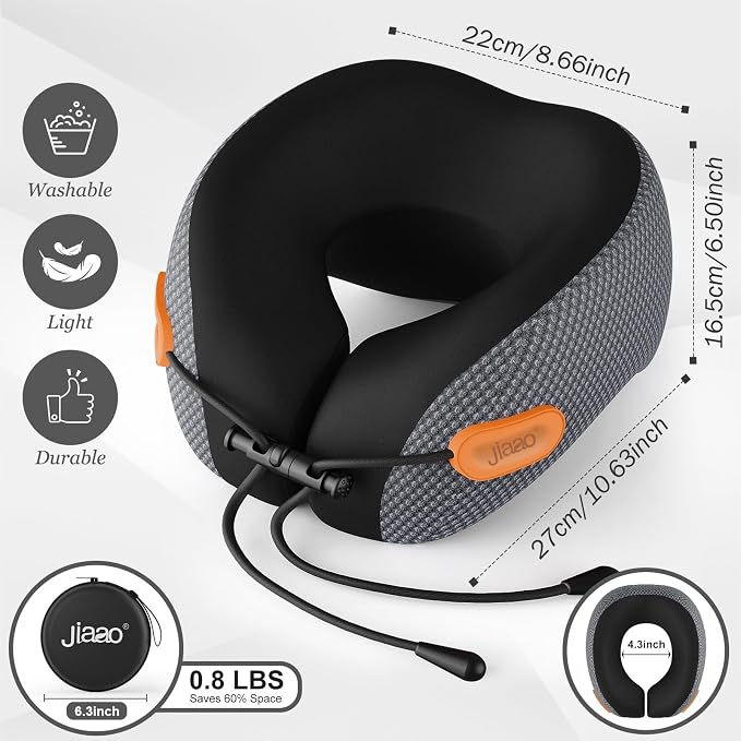 Ergonomic Travel Pillow,100% Memory Foam Travel Neck Pillow For Airplanes | 360° Neck & Chin Support Airplane Pillow For Long Flights,Airplane Travel Essentials With 3d Eye Mask, Earplugs,Carry Case - Image 6