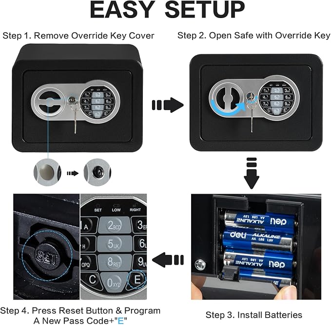 0.23 Cubic Feet Safe Box, Small Safe W/Fireproof Bag, Keys & Pass Code, Digital Electronic Security Money Box for Cash, Document, Home, Office, Hotel Use, Black, 6.69"D x 9.06"W x 6.69"H - Image 8