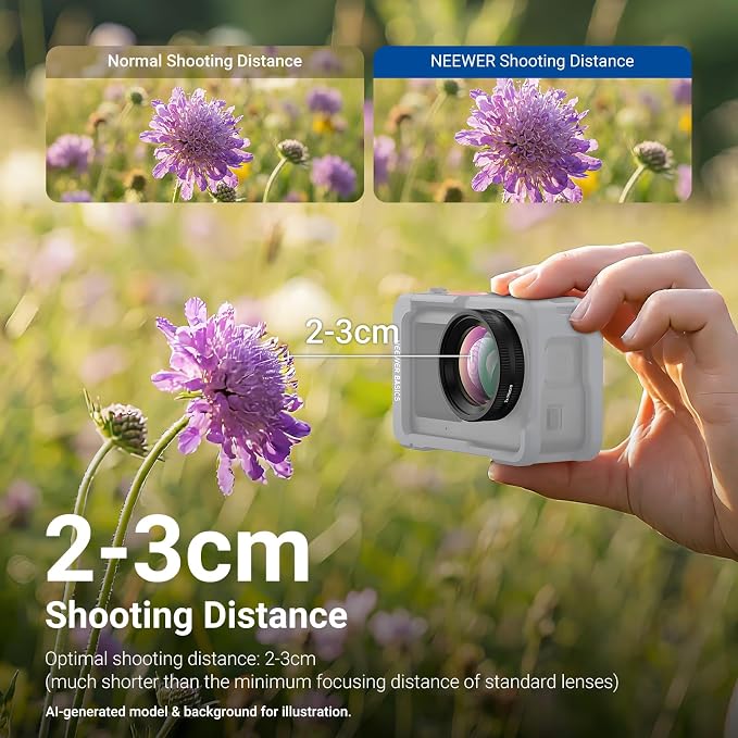 NEEWER Macro Lens Compatible with DJI Osmo Action 6 Only, Action Camera Close Up Photography Accessories with 2X Magnification, 2 Elements 1 Group, 2-3cm Focus Range, LS010 - Image 3