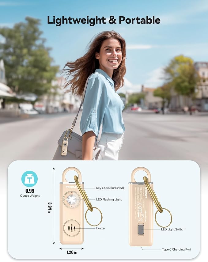 TECKNET Rechargeable Personal Safety Alarm for Women, 130dB Self Defense Keychain Alarm with SOS Strobe Light, Low Battery Notice, Personal Alarm Loud Siren Safety Keychain for Girls Kids Elderly - Image 4