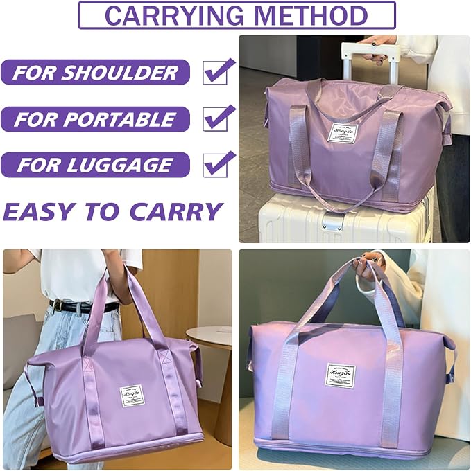 INVODA Travel Duffel Bag For Women and Men Waterproof Expandable Weekender Overnight Carry On Tote Bag Dry Wet Separation Swim Sports Travel Gym Bag (Purple) - Image 4