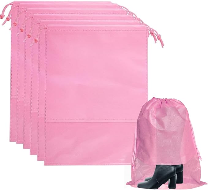 6 Pack Shoe Bags for Tall Boots, Knee High Boot Storage Bag, Non-Woven Drawstring Travel Shoe Organizer, Dust Bags for Purses and Handbags -19.6" X 23.6", Pink by Unknown
